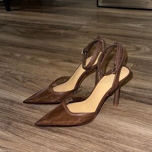 Steve Madden Brown Pointed Toe Ankle Strap Stiletto Heels